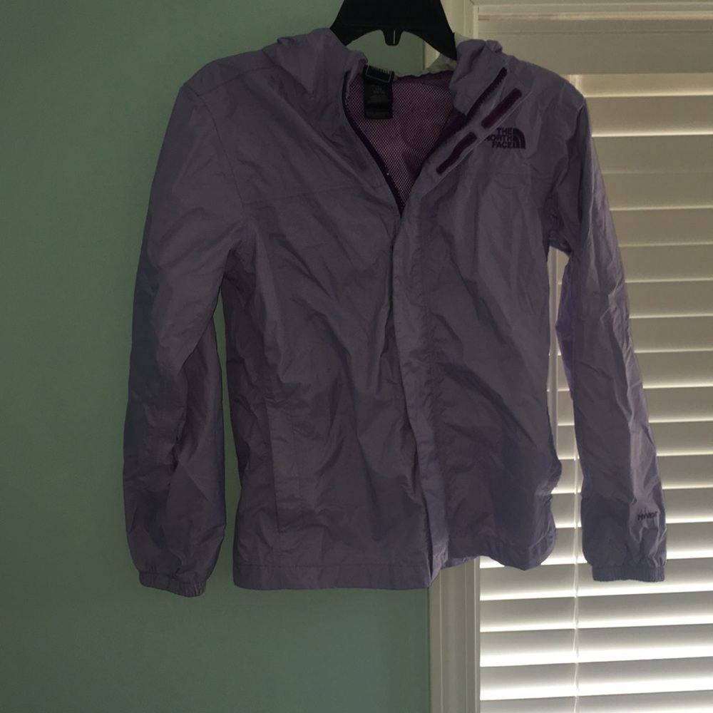 Girls size large light purple north face rain coat